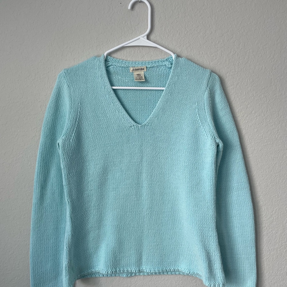 St. John's Bay Women’s Light Blue Cotton Blend V-Neck Sweater Size Small